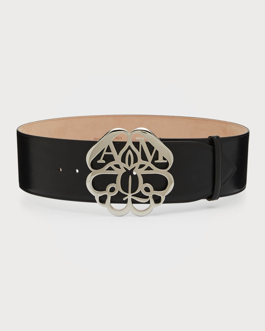 Alexander McQueen Wide Leather Belt w/ Oversize Seal Buckle | Neiman Marcus