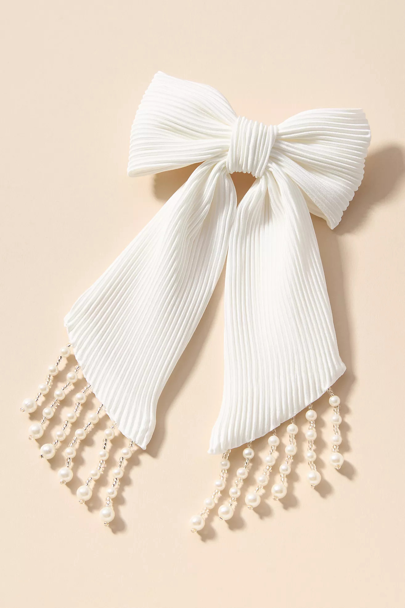 Pearl Fringe Pleated Hair Bow | Anthropologie (US)