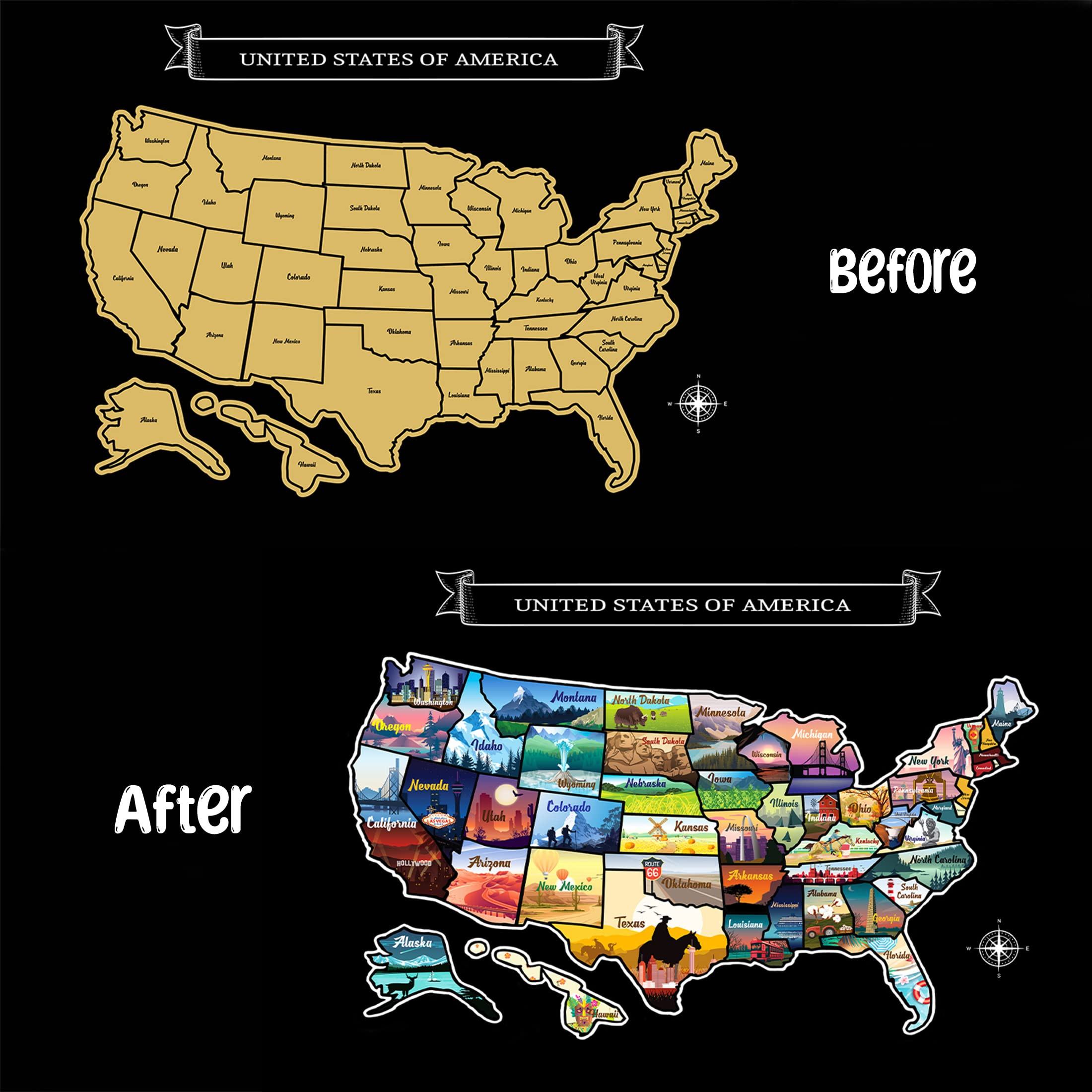 Large 23x16 Scratch-Off USA Map - Hand-Drawn Travel Design with Accessories, Laminated for Home D... | Amazon (US)