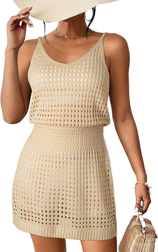 Dokotoo Summer Crochet Hollow Out Knit Beach Bathing Suit Swim Cover Ups Cruise Outfits Vacation ... | Amazon (US)