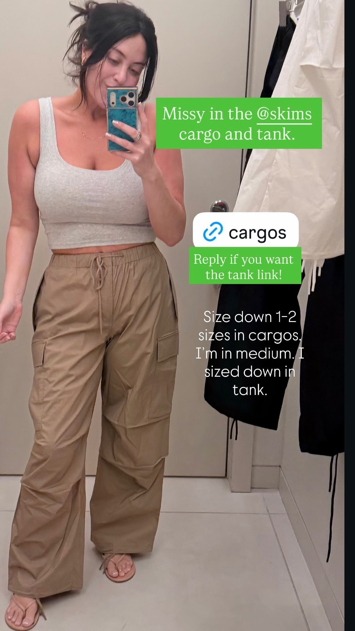 And okay, I do have to give credit where it’s due *sigh* and admit that Missy influenced me on today’s OOTD. My sister really did make me buy it.

She has the cargo version of the Skims pants from my previous post and is wearing a medium (she recommends sizing down 1-2 sizes). The tank is also Skims (it’s more cropped than the one from Old Navy I wore today), and she sized down in that too for a more fitted look.

#LTKootd #LTKMidsize