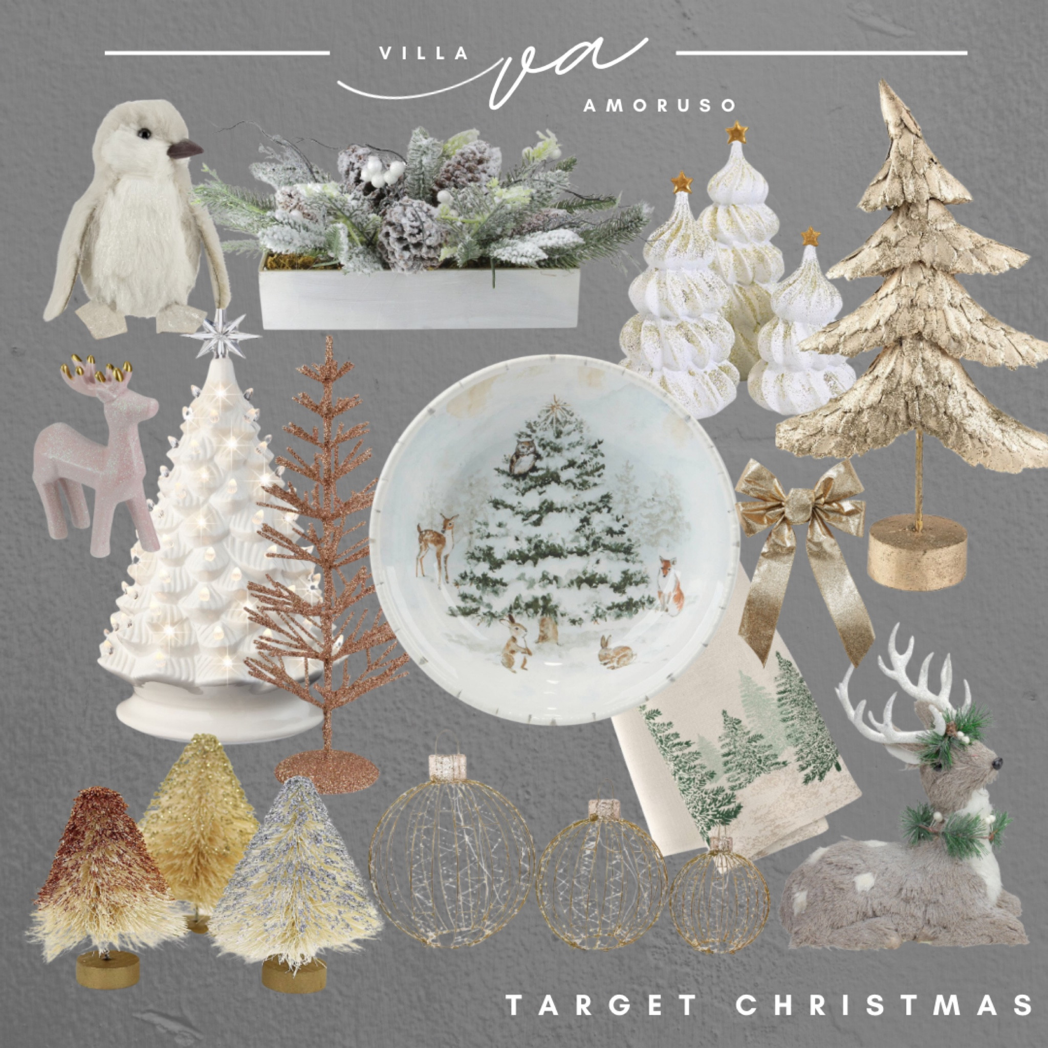 Target Christmas buys.  Plates.  Towels.  Trees.  Penguin.  Deer.  Centerpiece. 

#LTKHome #LTKHoliday #LTKSeasonal