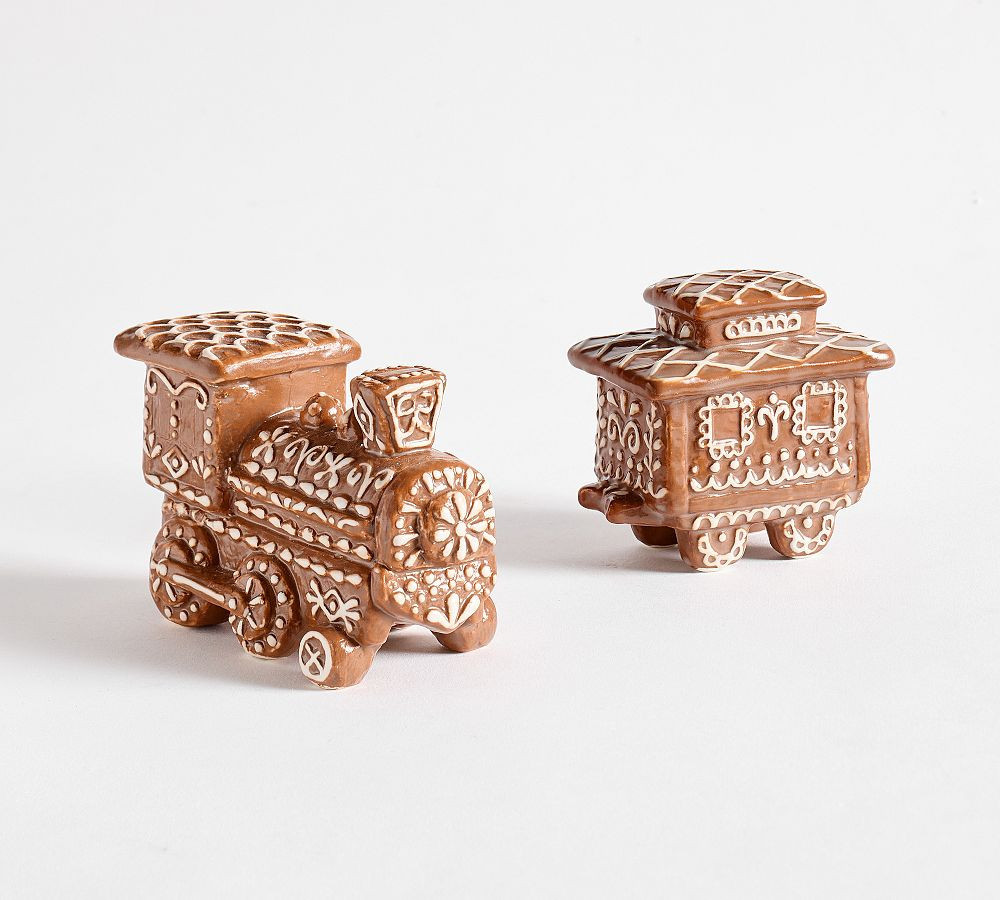 Gingerbread Stoneware Train Salt & Pepper Shakers, Set of 2 - Brown | Pottery Barn (US)