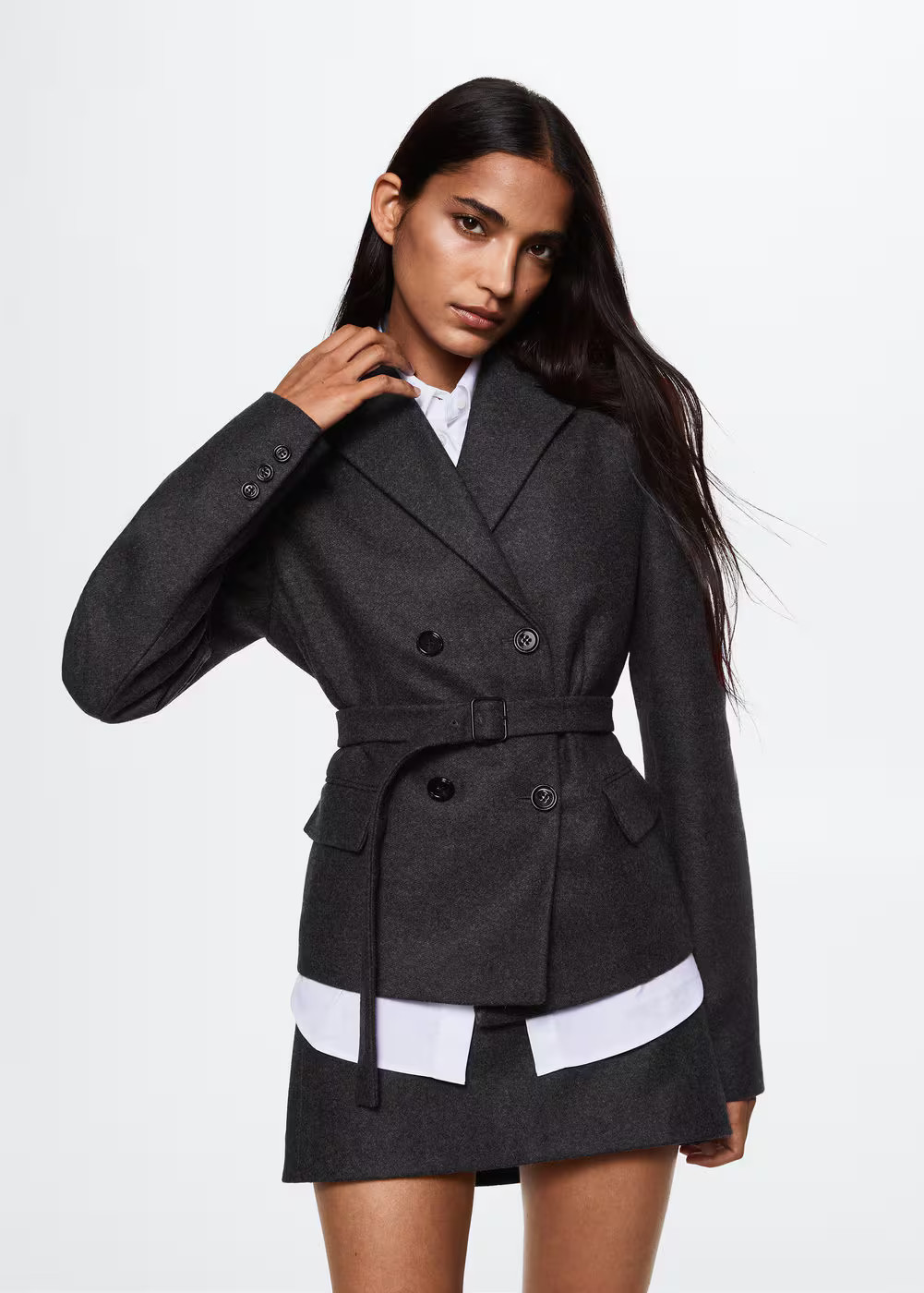 Wool blazer with belt -  Women | Mango United Kingdom | MANGO (UK)
