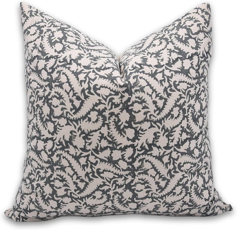 Block Print Duck Canvas Cotton 16x16 Throw Pillow Covers,Handmade (Black Forest, Grey) | Amazon (US)