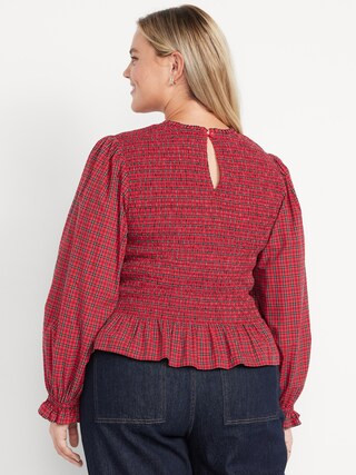 Long-Sleeve Plaid Smocked Top | Old Navy (US)