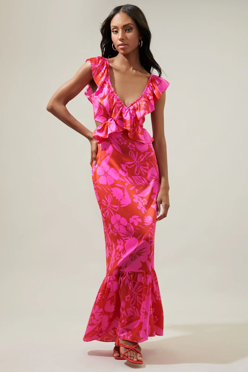 Zadie Floral Saldana Cut Out Mermaid Maxi Dress | Sugarlips