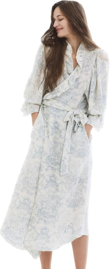 NOTHING FITS BUT Muslin Gauze Maternity Robe for Hospital, Nursing Nightgown Puffed Sleeves Cotto... | Amazon (UK)