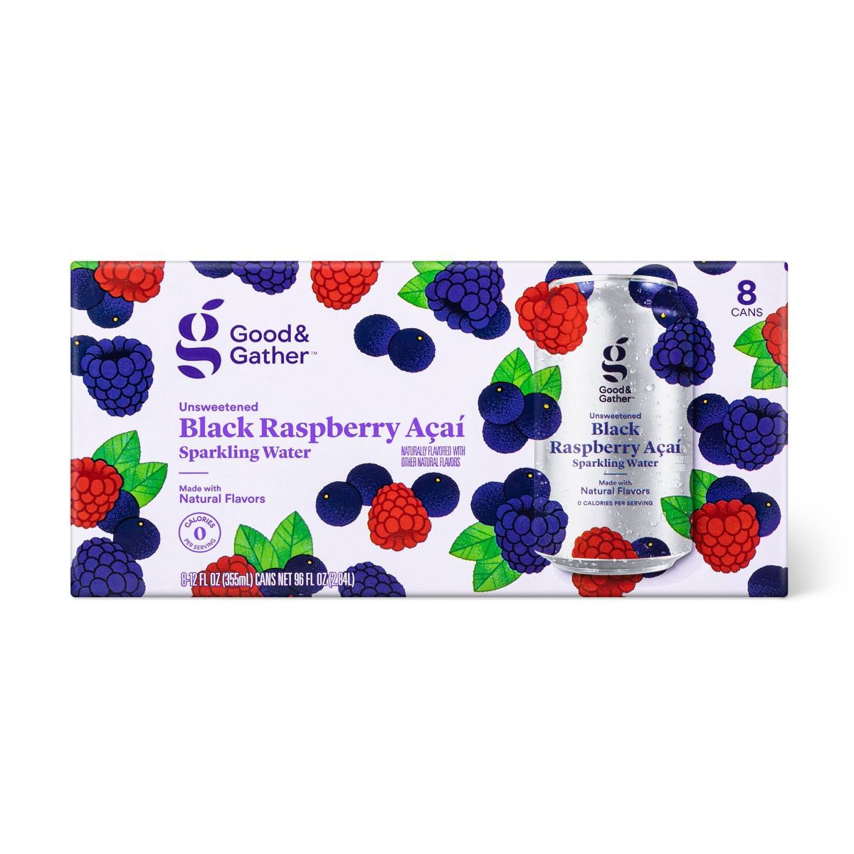 Black Raspberry Acai Sparkling Water - 8pk/12 fl oz Cans - Good & Gather™ | Target