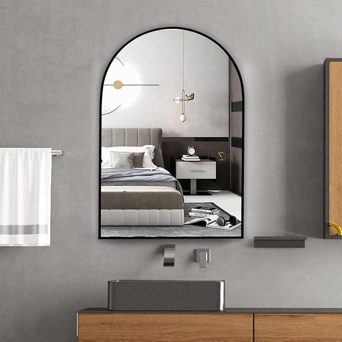 Amazon.com: Koonmi Arched Wall Mirror 26" x 38" Bathrooms Vanity Mirror, Rectangular Glass Alumin... | Amazon (US)