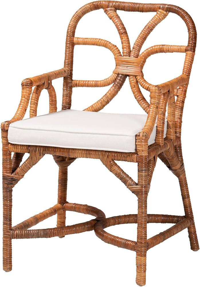Bali & pari Alondra Natural Rattan Dining Chair - Handwoven Wicker Accent Chair with Armrests and... | Amazon (US)