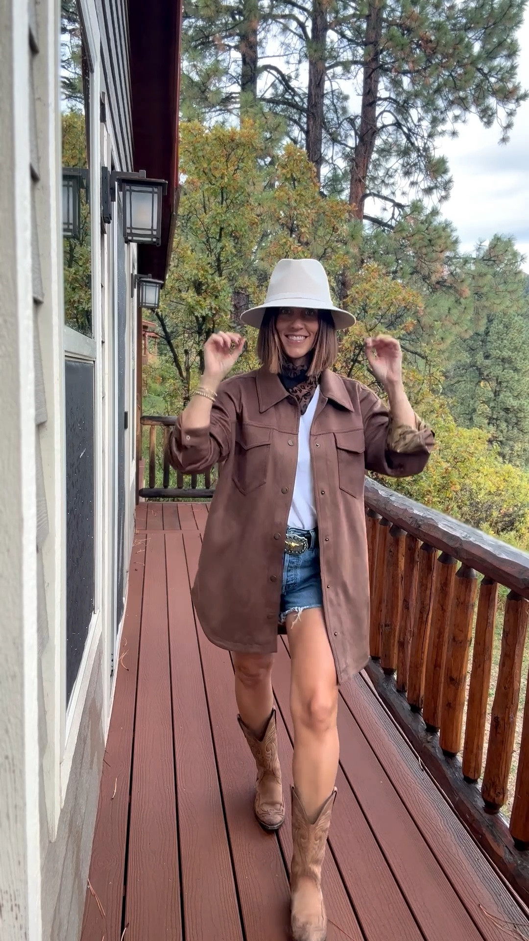 Early fall outfit out west! 🤎🫶🏻👢⛰️ 

Denim shorts + suede shacket on the ranch in Colorado 

- shorts - size 28 (up one)
- $8 boxy cropped white tee - size small 
- oversized shacket - size small

#LTKSaleAlert #LTKStyleTip #LTKFindsUnder50