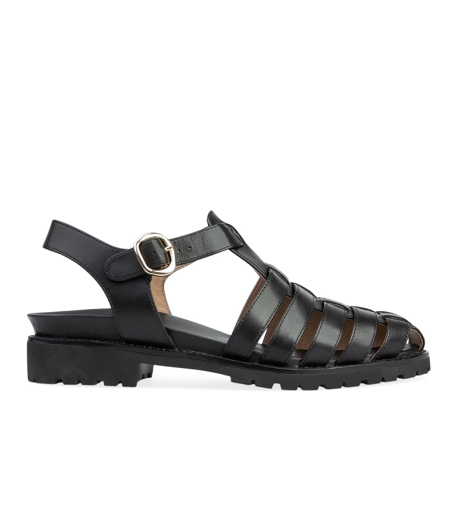 Black Leather Flat Sandals | Bared Footwear