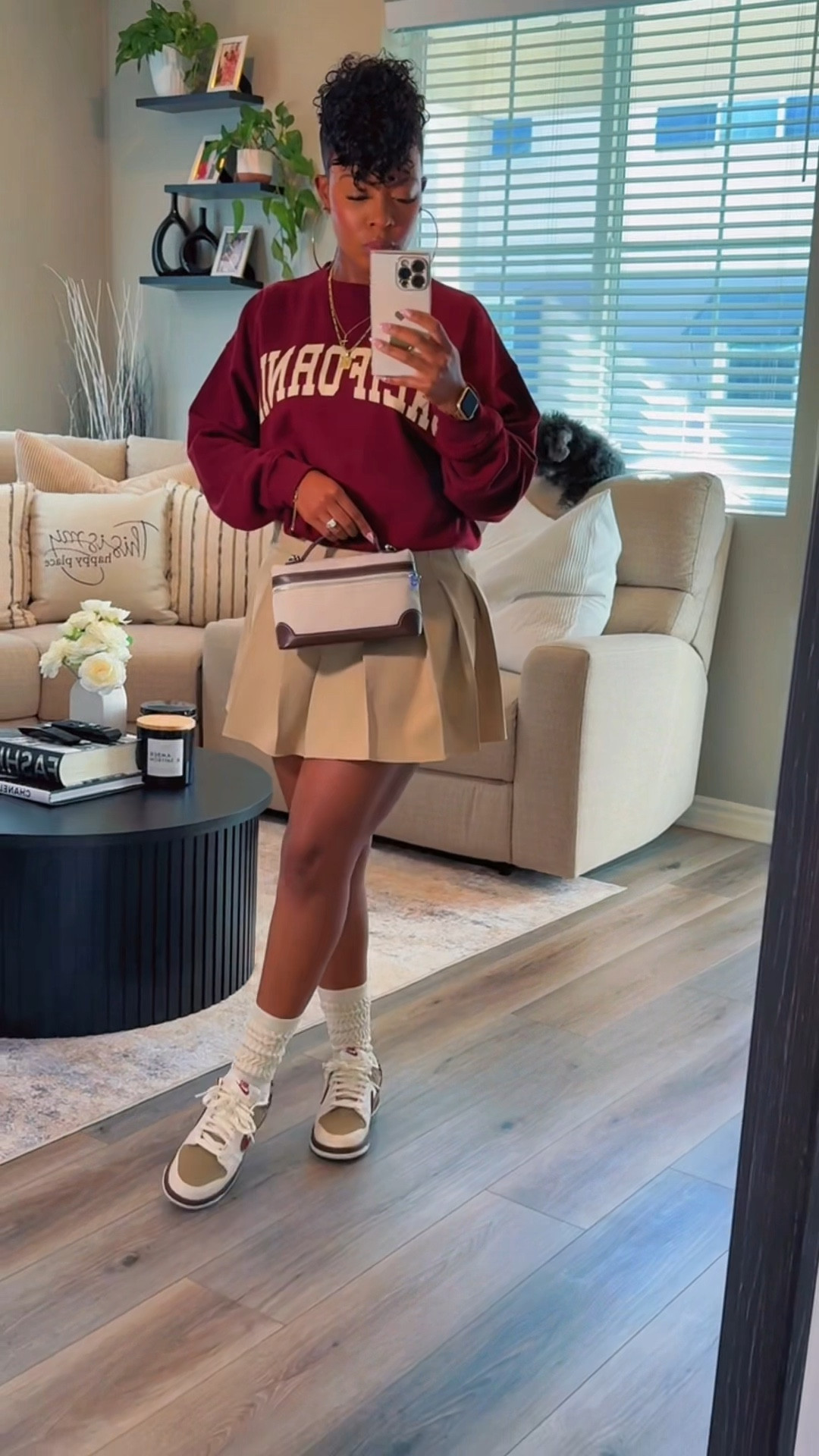 Cali girl, casual-chic. 🍂 Maroon crew+ pleated mini skirt + cheetah-trim Nike Dunks = sporty- femme fall! 
#streetstyle#streetwear#fallfashion #ootd#outfitideas  

#LTKActive #LTKStyleTip #LTKBeauty