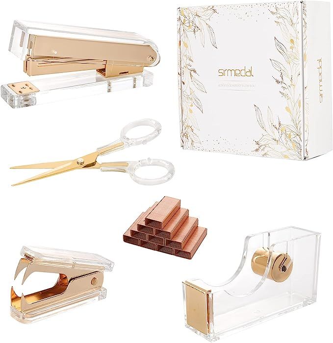 SIRMEDAL Modern Office Supplies Desk Decor Accessories Acrylic Gold Desk Stationery Bundle Kit - ... | Amazon (US)