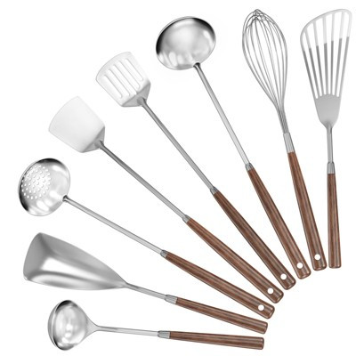8-Piece 304 Stainless Steel Kitchen Utensils Set with Wooden Handles, Wok Spatula & Cooking Tools, Dishwasher Safe | Target