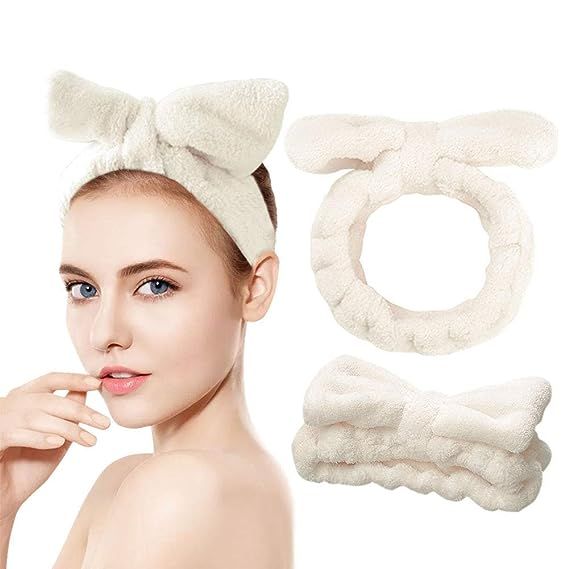 Microfiber Bowtie Headbands Facial Makeup Headband Wash Spa Yoga Sports Shower Adjustable Elastic... | Amazon (US)