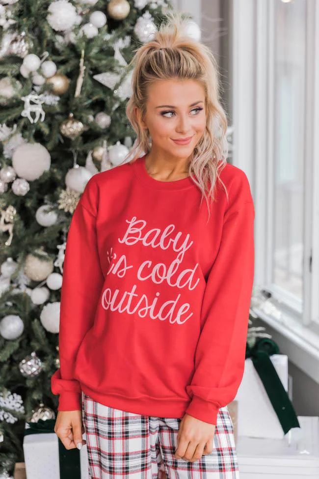 Baby It's Cold Outside Script Red Graphic Sweatshirt | The Pink Lily Boutique