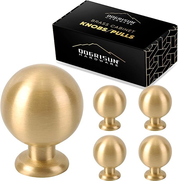 5 Pack - Qogrisun Solid Brass Spherical Cabinet Knobs and Pulls Small Handle for Dresser Drawer 0... | Amazon (US)