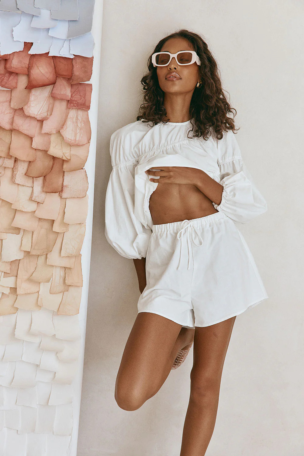 White Cotton Elastic Drawstring Akel Shorts | Sabo Skirt AU