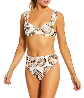 Antonio Melani Sea Shells Underwire Beaded Bralette Swim Top & High Waist Swim Bottom | Dillard's | Dillard's