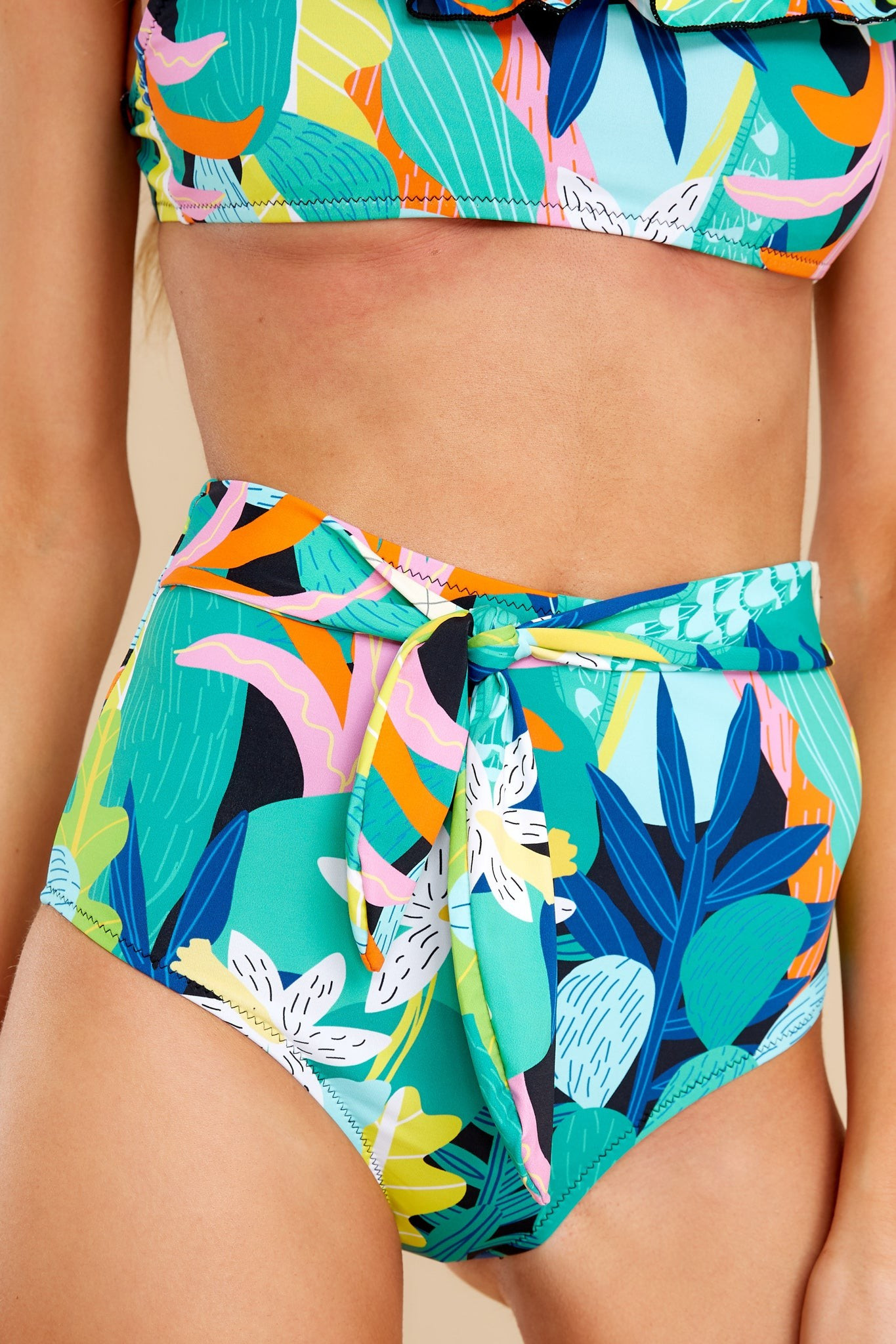 Watching The Sea Turquoise Multi Print Bikini Bottoms | Red Dress 