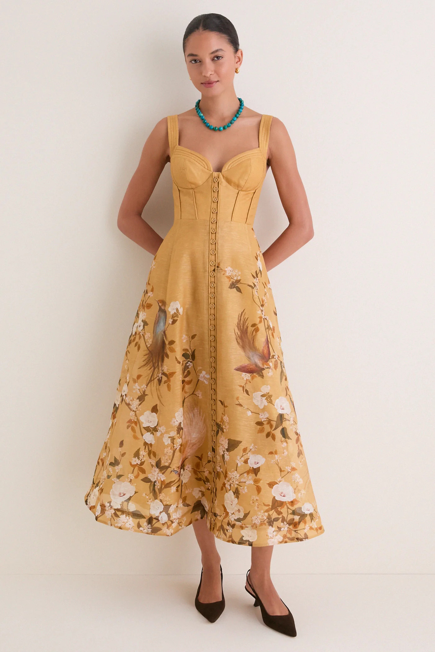 Gold Bird Floral Momentum Corded Midi Dress | Tuckernuck (US)