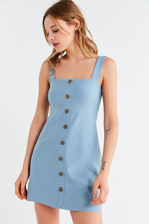 UO Sandy Ponte Button-Down Mini Dress - Blue XS at Urban Outfitters | Urban Outfitters (US and RoW)