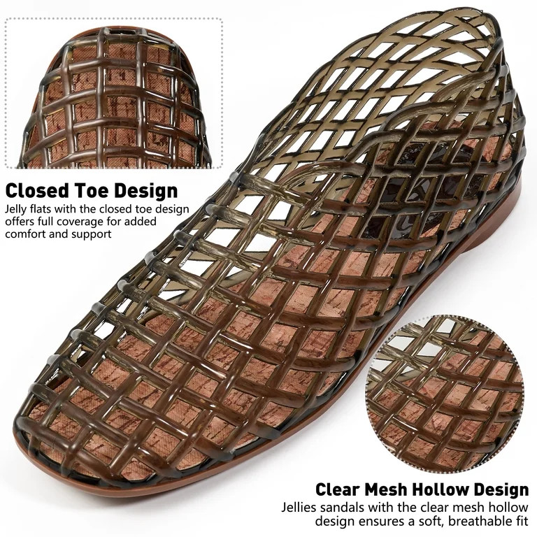 Ecetana Women's Jelly Sandals Mesh Flats Breathable Clear Hollow Jelly Shoes for Women | Walmart (US)