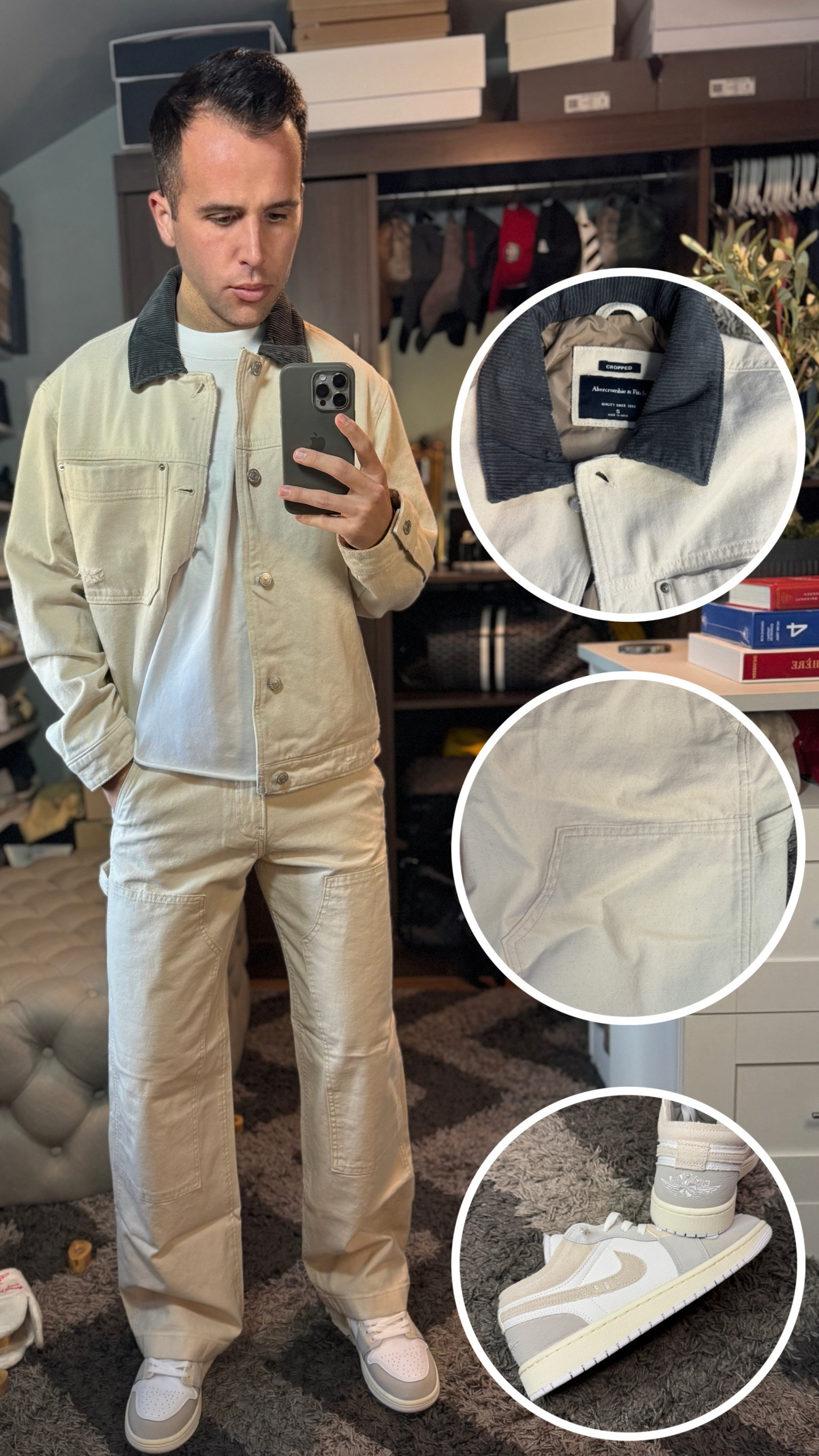 Happy Easter. I’m not doing pastels but I’ll do this off white. Top 5 outfits this year I’ve had. The Abercrombie workwear pants and jacket are so soft and comfortable it’s unreal. The denim isn’t heavy and feels like I have a sweat outfit on. The dark collar is such a nice touch on the jacket. A cropped Abercrombie tee under makes me the most comfortable at the Easter table. Paired with neutral nike dunks I’m feeling myself today. #whiteoutfit #memorialdayoutfit #workwear #croppedtee #croppedmen #abercrombie #abercrombiemen #abercrombiesale #nike #nikedunk #nikedunkmen #workwear 

#LTKfindsunder100 #LTKmens #LTKworkwear
