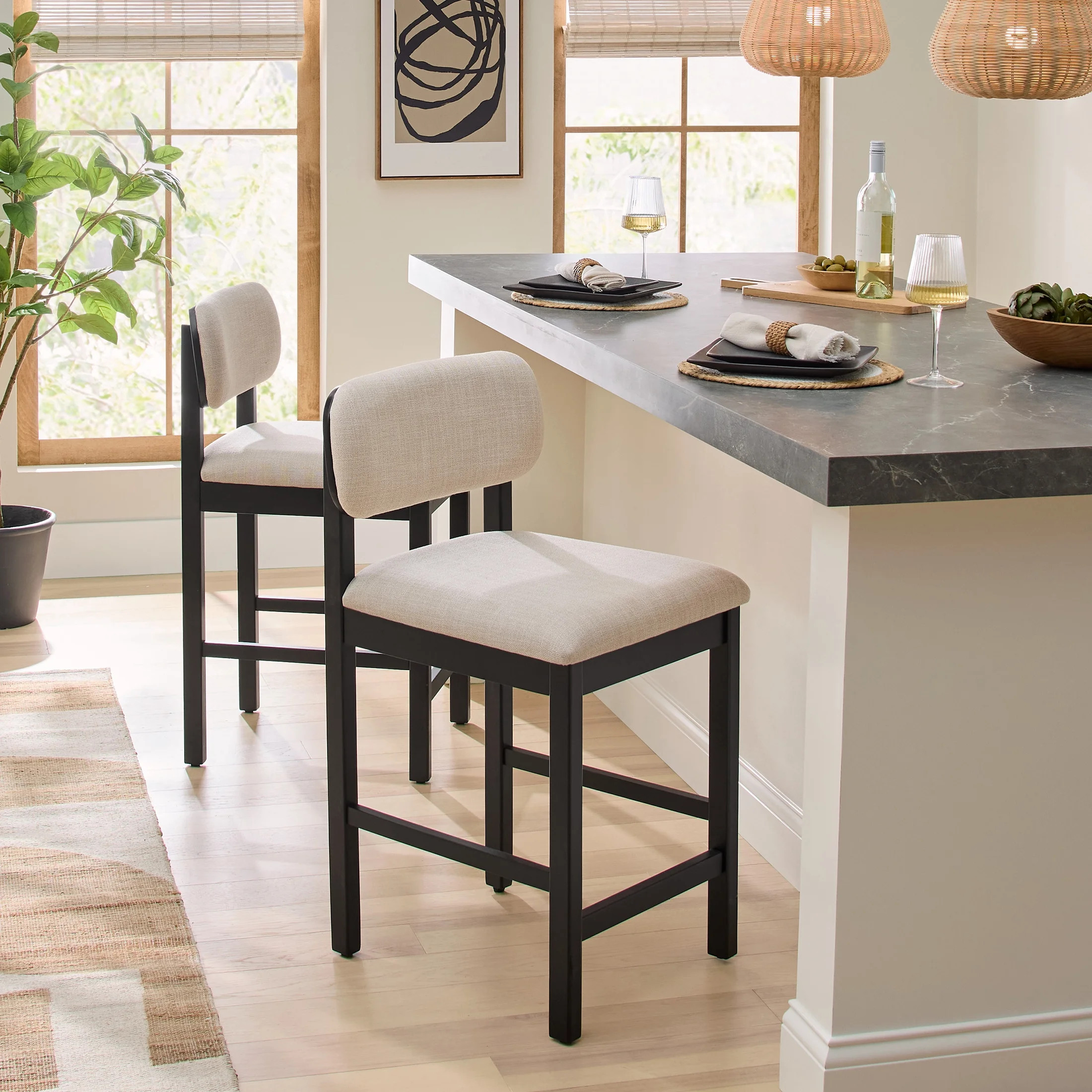 Better Homes & Gardens Juliet Counter Stools, Black & Cream, Set of 2 | Walmart (US)