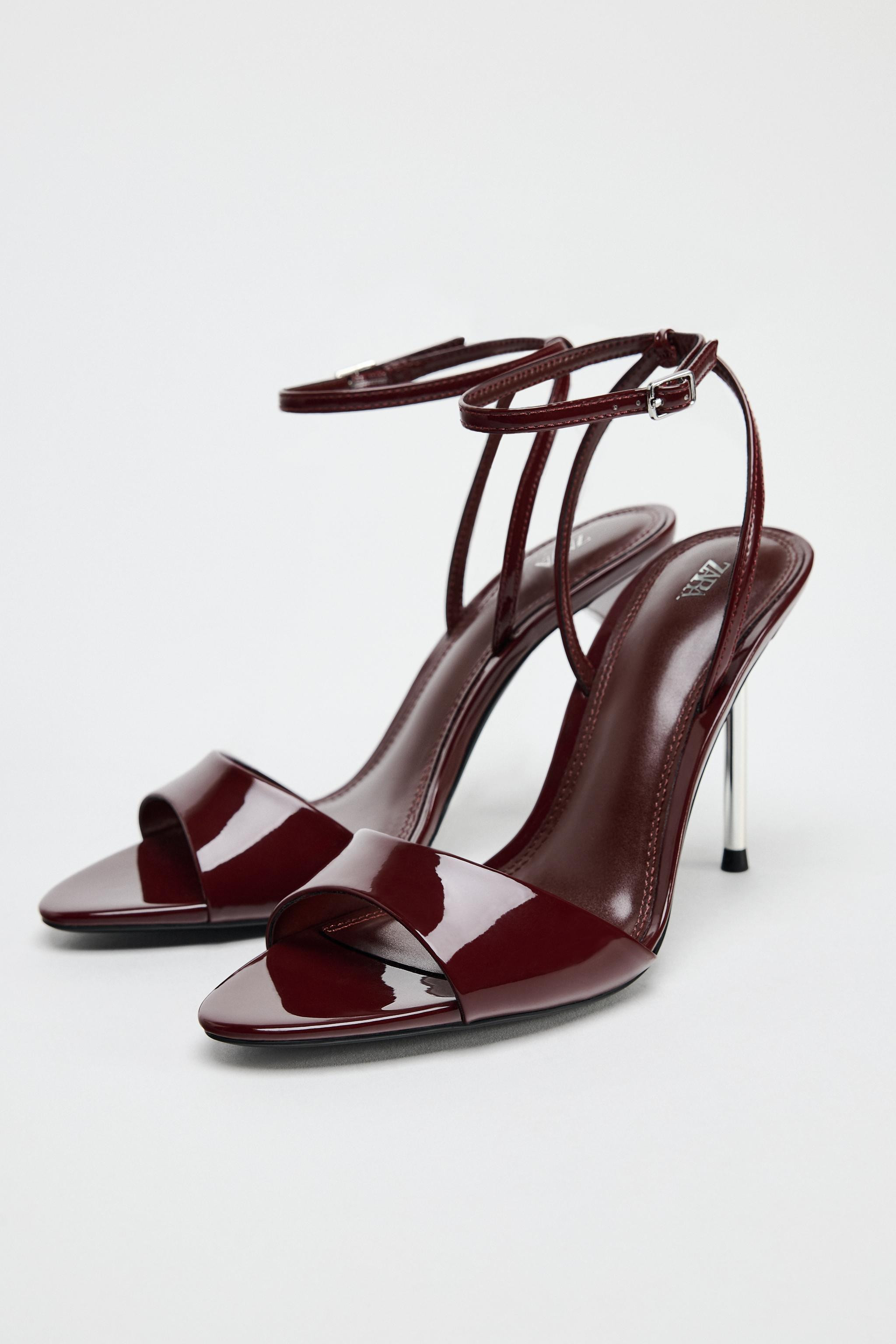 METALLIC HEEL STRAPPY SANDALS | Zara US