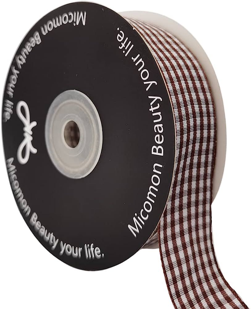 Micomon Brown Gingham Plaid Checked Ribbon 25 Yard Each Roll 100% Polyester (1", Brown) | Amazon (US)