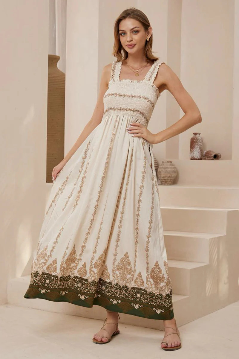 Shop the Carmelle Maxi Dress - Eleanor Print | Salty Crush Sun Dresses | Salty Crush