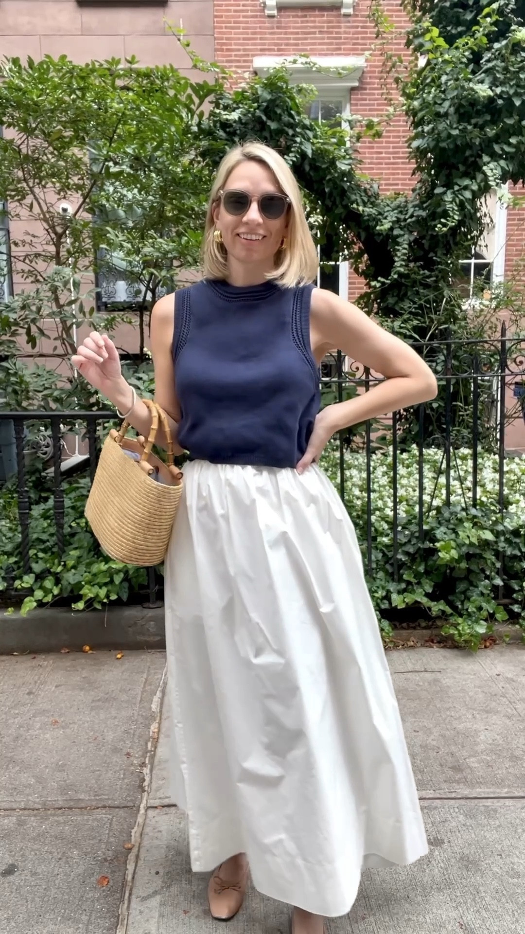 Today’s OOTD. Pre-fall outfit. Navy sweater shell top. White skirt. 
.
.
.
.
… 

#LTKStyleTip #LTKSaleAlert #LTKFindsUnder100