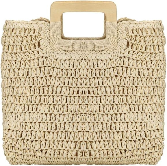 Straw Tote Bag Women Hand Woven Large Casual Handbags Hobo Straw Beach Bag with Lining Pockets fo... | Amazon (US)