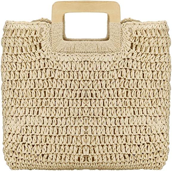 Womens Straw Tote Bag Handbags Beach Bag Exquisite Woven Fashion Large Rectangle Top Handle Bag S... | Amazon (US)