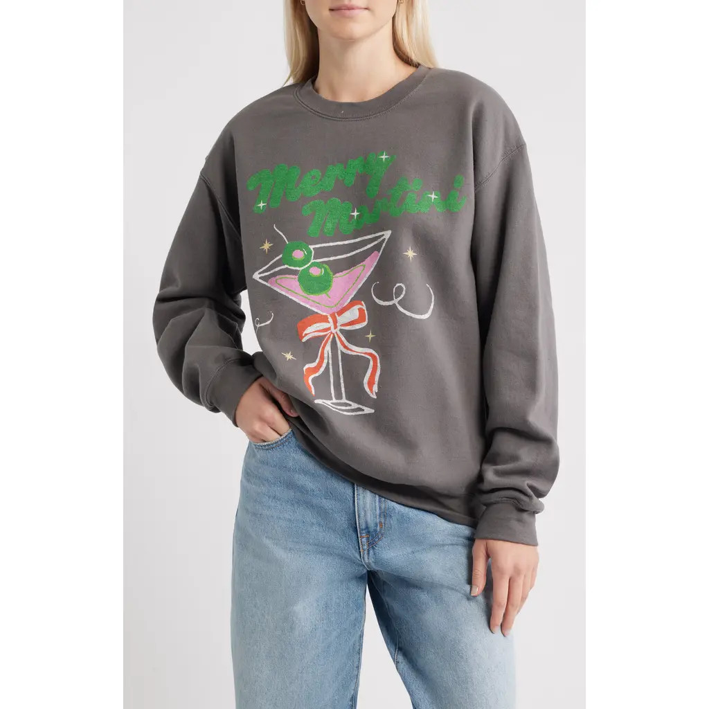 Junk Food Merry Martinis Fleece Graphic Sweatshirt in Charcoal at Nordstrom Rack, Size Small | Nordstrom Rack