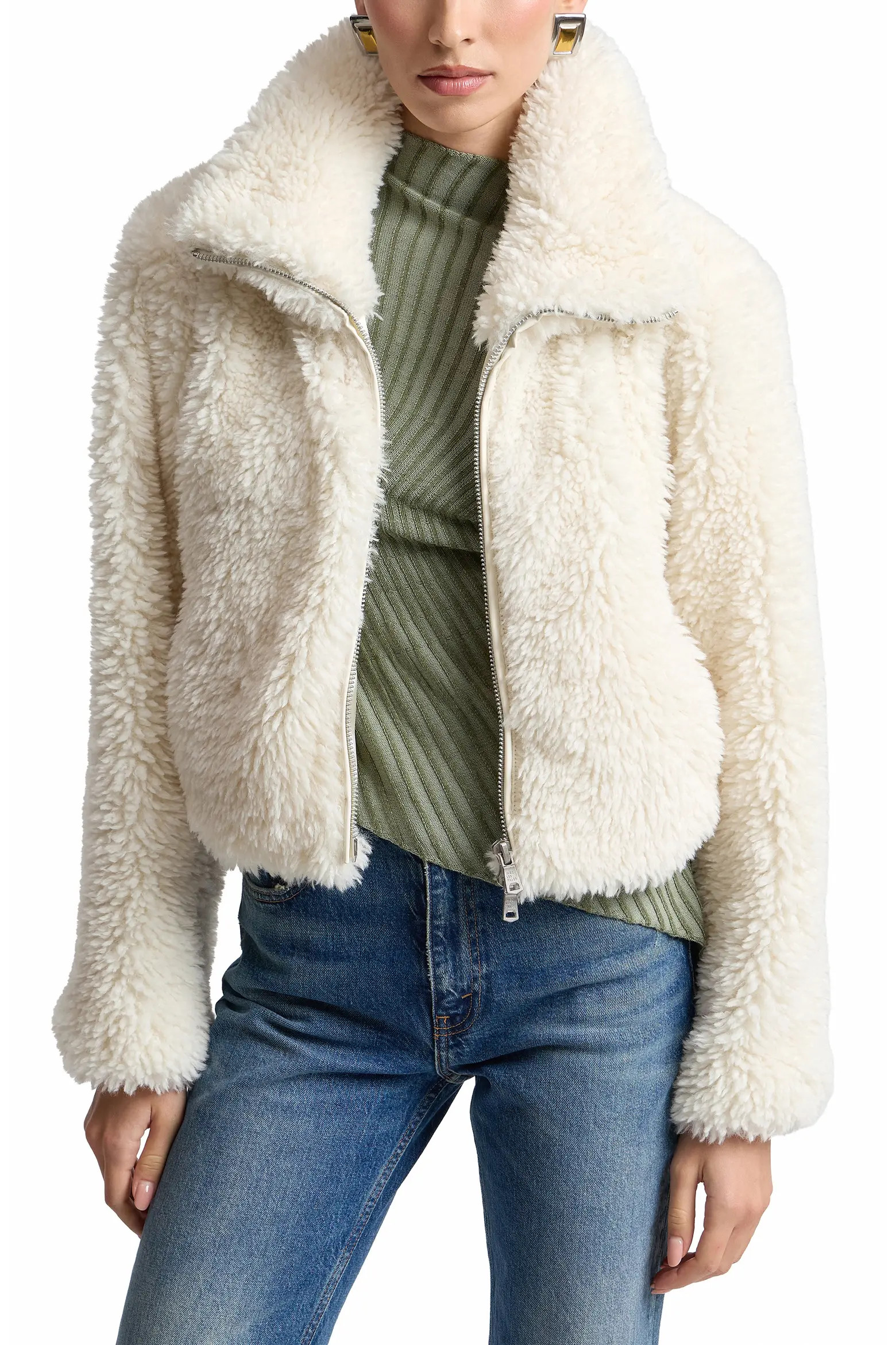 Crop Faux Shearling Zip Jacket (Women) | Nordstrom | Nordstrom