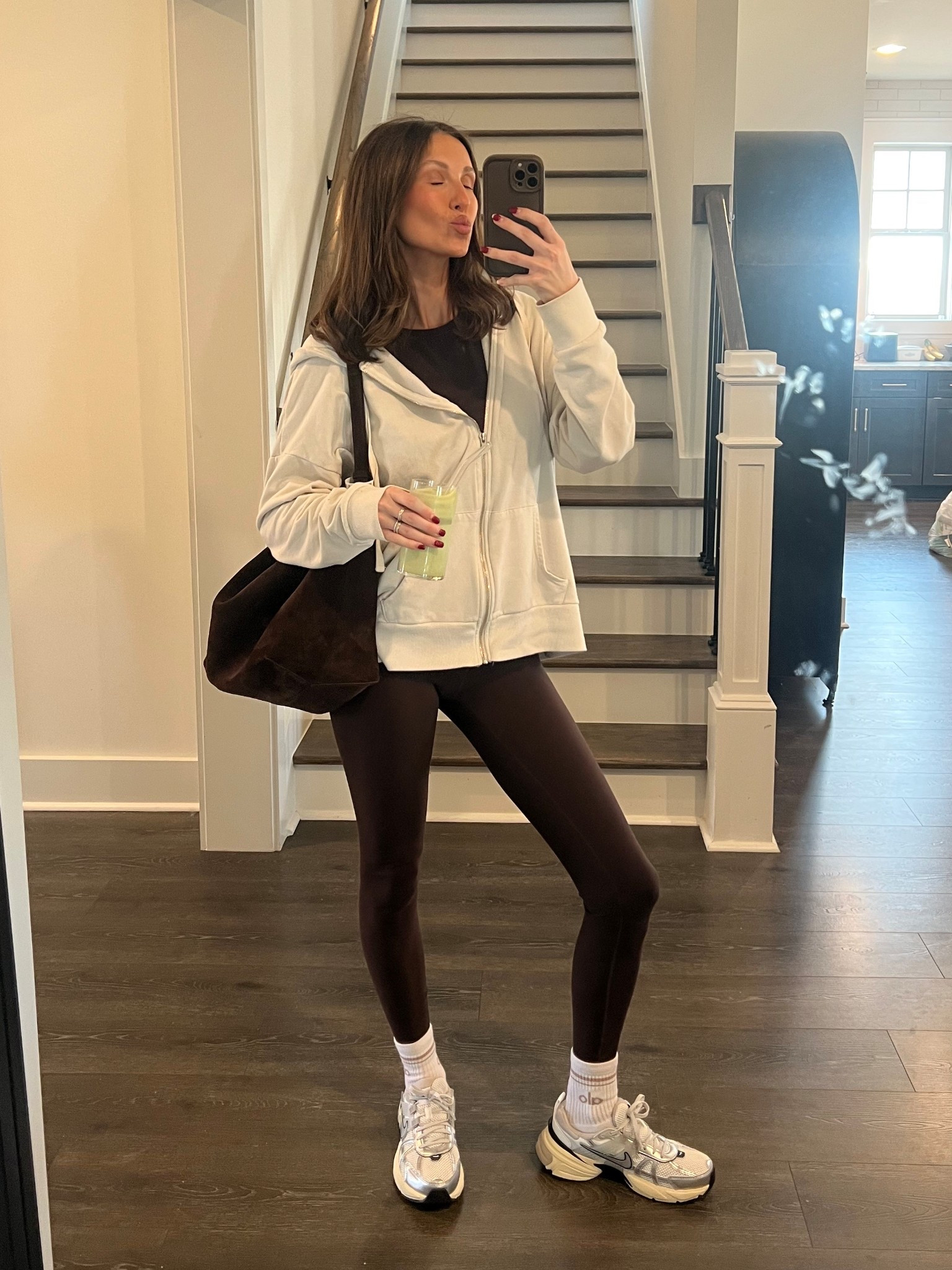 Bag is Mina Baie! 
Leggings: small 
Top: small 
Jacket: XL
Shoes half a size up 

#LTKActive #LTKFindsUnder100 #LTKFindsUnder50