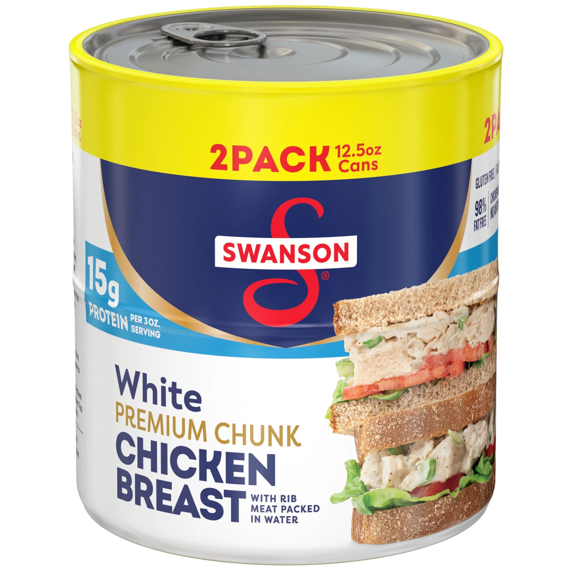 Swanson White Premium Chunk Chicken Breast with Rib Meat in Water, 12.5 oz. (Pack of 2) | Walmart (US)