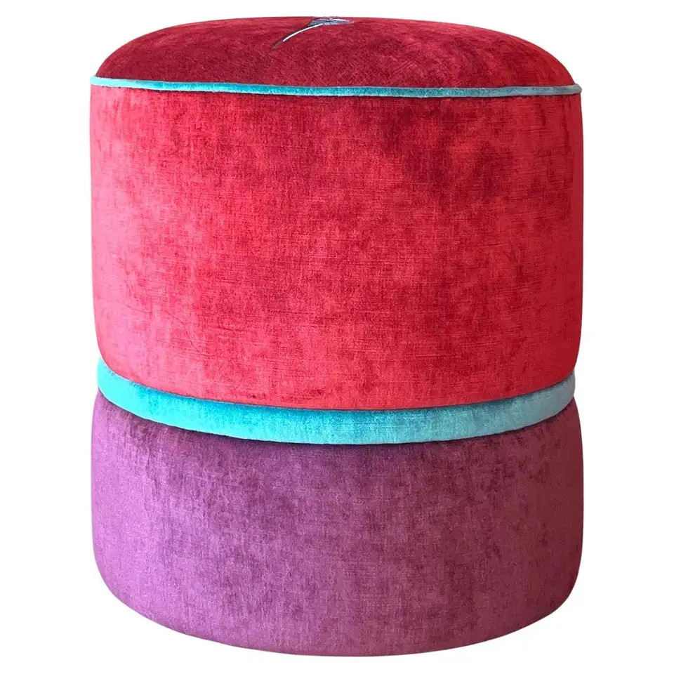 Handcrafted red and purple velvet embroidered pouf | 1stDibs