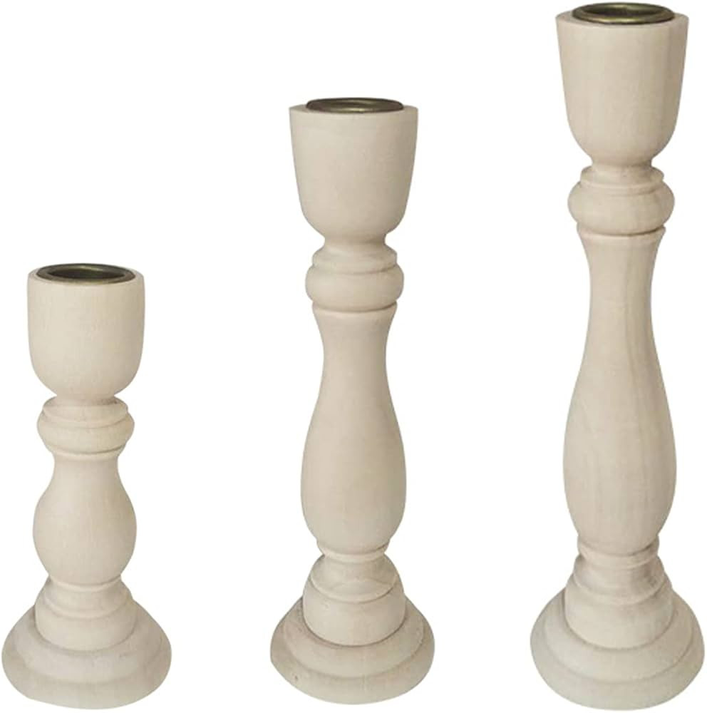 Wooden Candle Holders Set of 3,Unfinished Wood Candlesticks Holders for Taper Candle,Table Center... | Amazon (US)