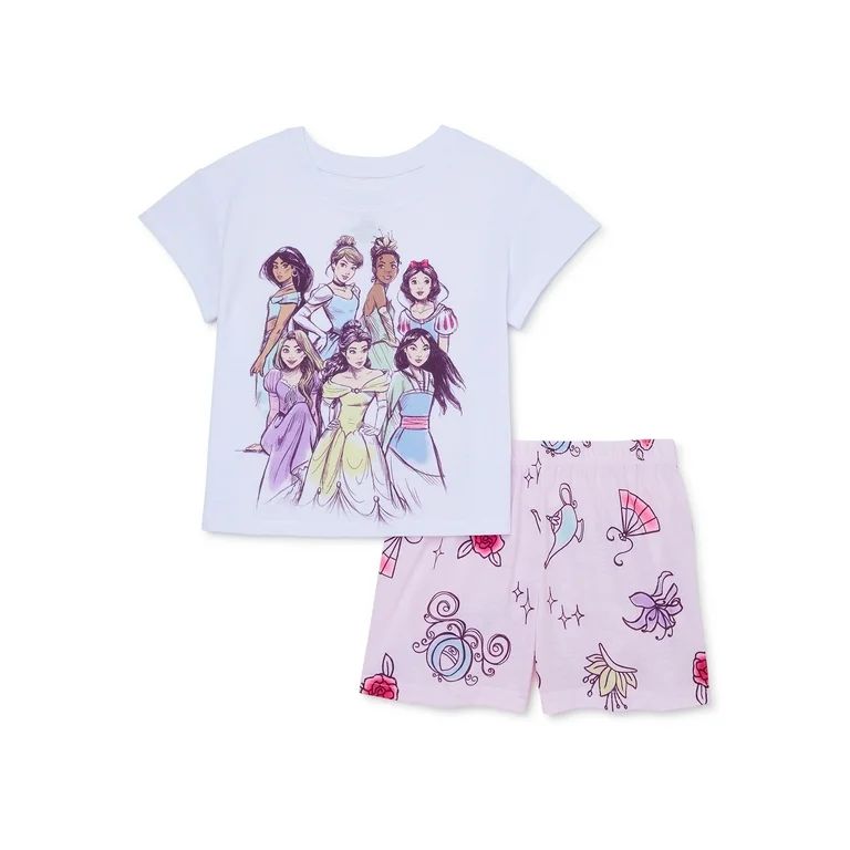 Disney Princess Girls Short Sleeve Top and Shorts Pajama Set, 2-Piece, Sizes 4-12 | Walmart (US)
