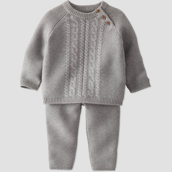 Baby Boys' 2pc Organic Cotton Sweater Top and Bottom Set - little planet by carter's Gray | Target