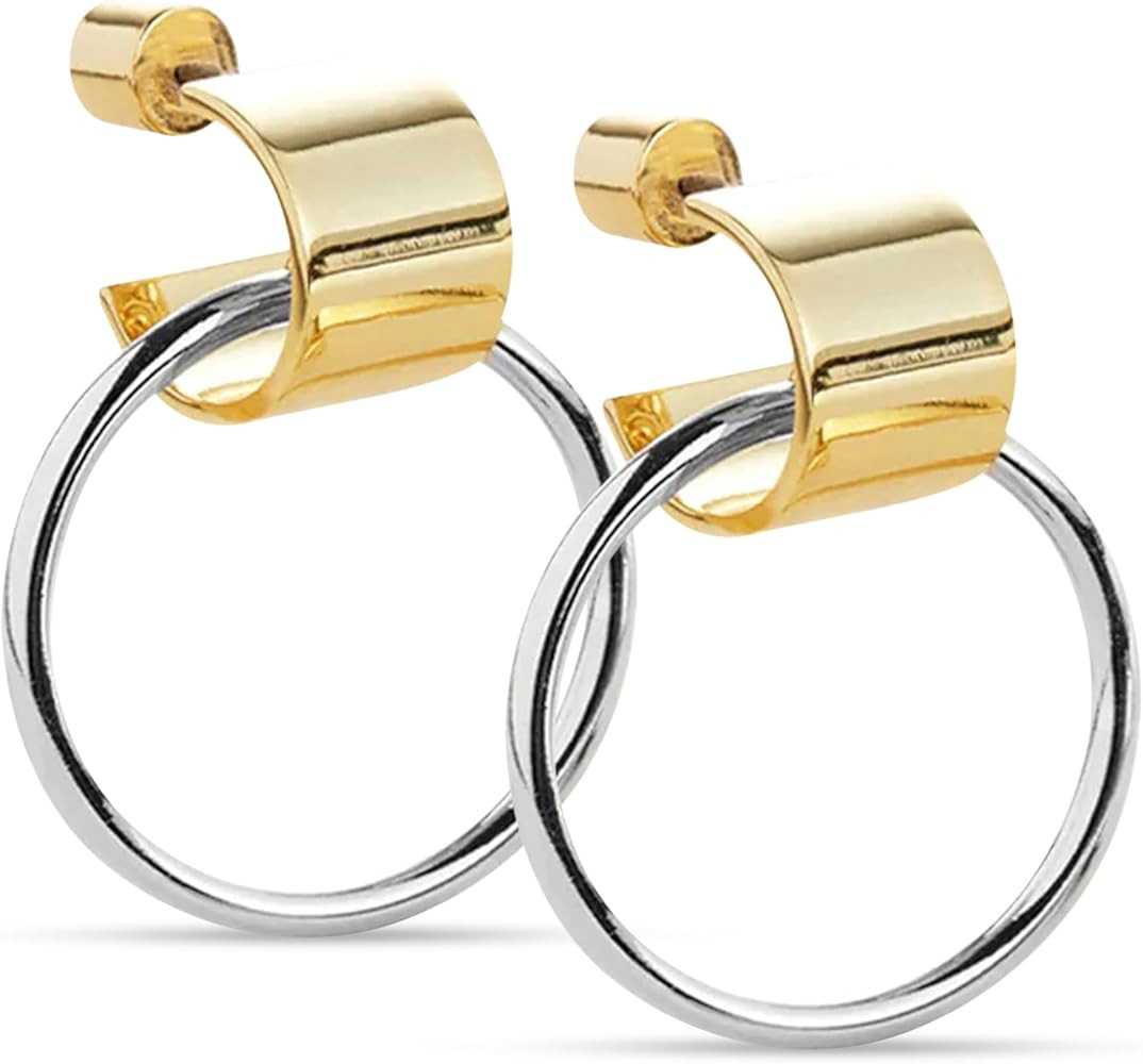 Modern Moments Two Tone Earrings - Silver and Gold Earrings For Women Trendy - Silver Hoop Earrin... | Amazon (US)