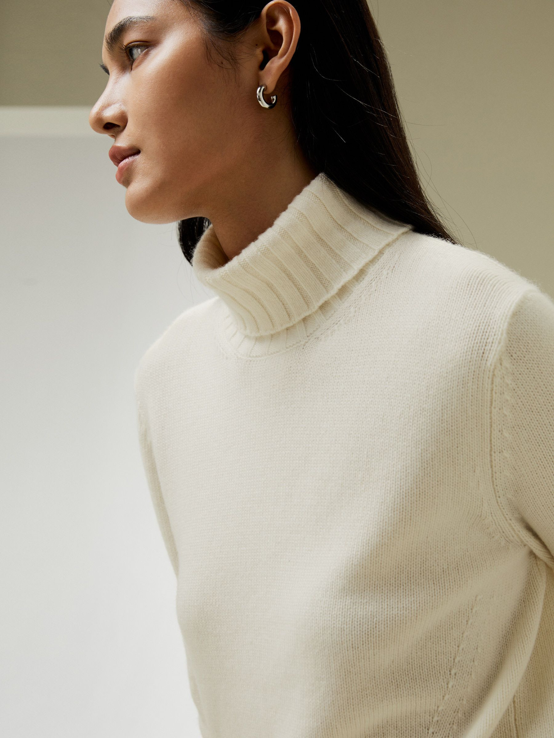 Turtleneck Sweater with Rib Hemline | LilySilk