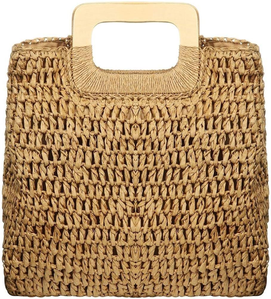 Straw Tote Bag Women Hand Woven Large Casual Handbags Hobo Straw Beach Bag with Lining Pocket... | Amazon (US)
