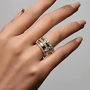 FAXHION Gold Rings for Women Non Tarnish, 14k Gold Plated Dainty Stacking Cubic Zirconia Thumb Ri... | Amazon (US)