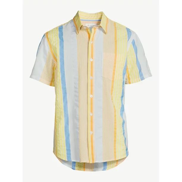 Free Assembly Men's Seersucker Stripe Shirt with Short Sleeves - Walmart.com | Walmart (US)